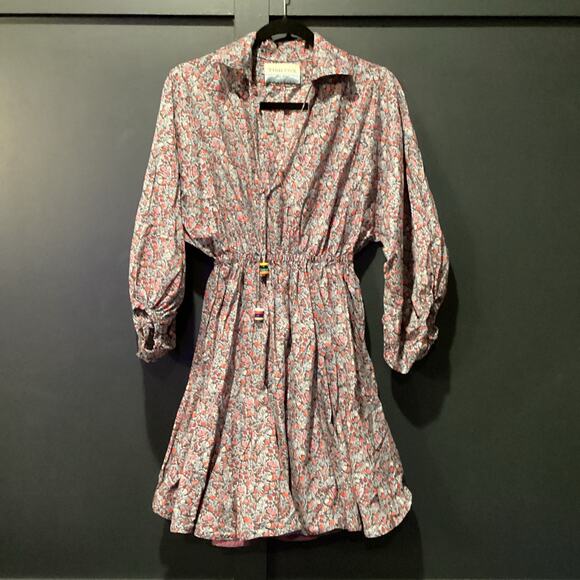 Tish Cox cotton Merry & Me Floral Cinched Waist Fit Flare Mini Dress Red Fall XS - Picture 1 of 14